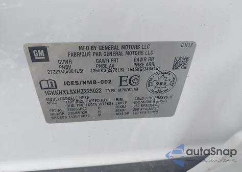 2017 GMC Acadia Denali из США, поврежденный, VIN 1GKKNXLSXHZ225022